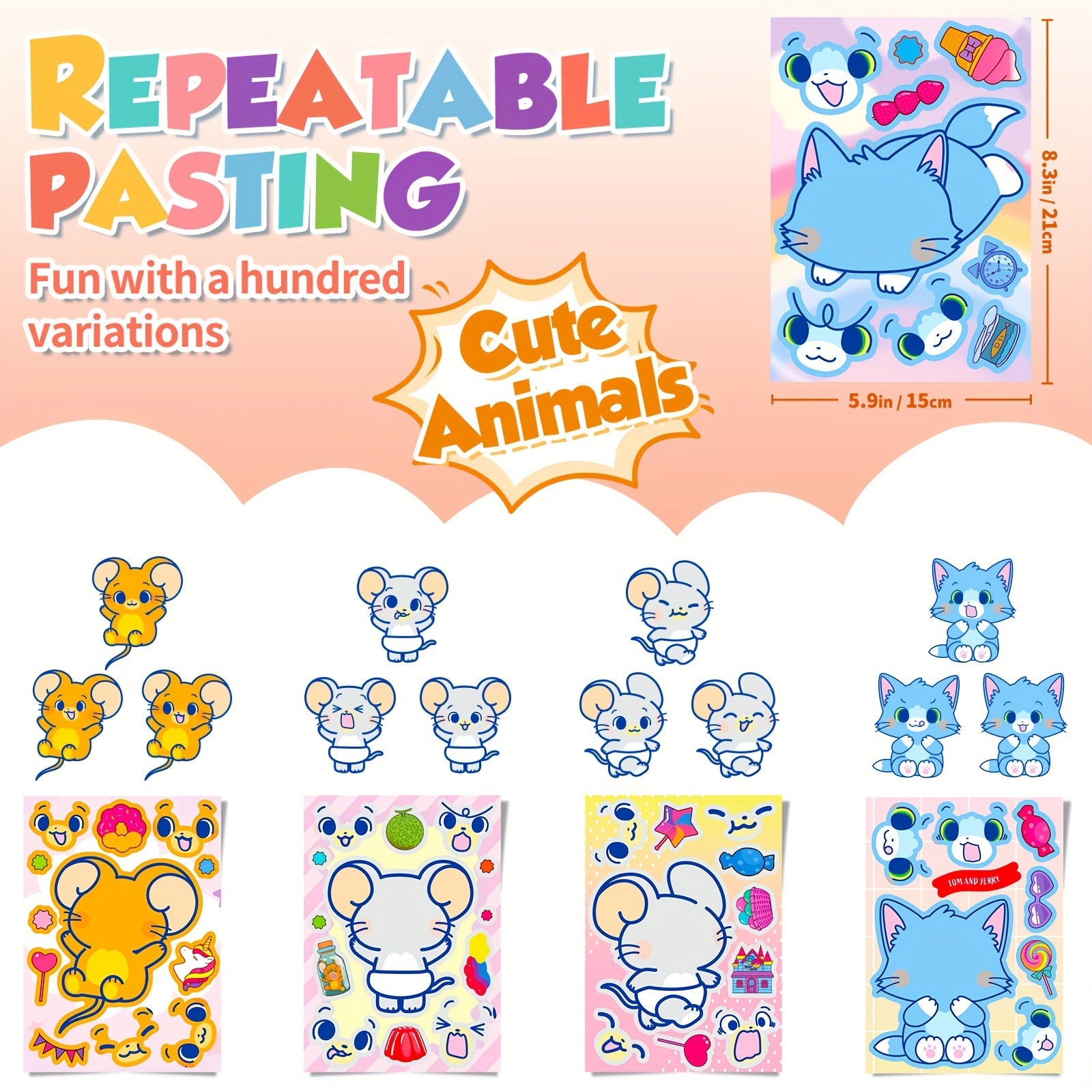 6 Sheets DIY Cartoon Mouse Stickers - Party Favors Make A Face Stickers