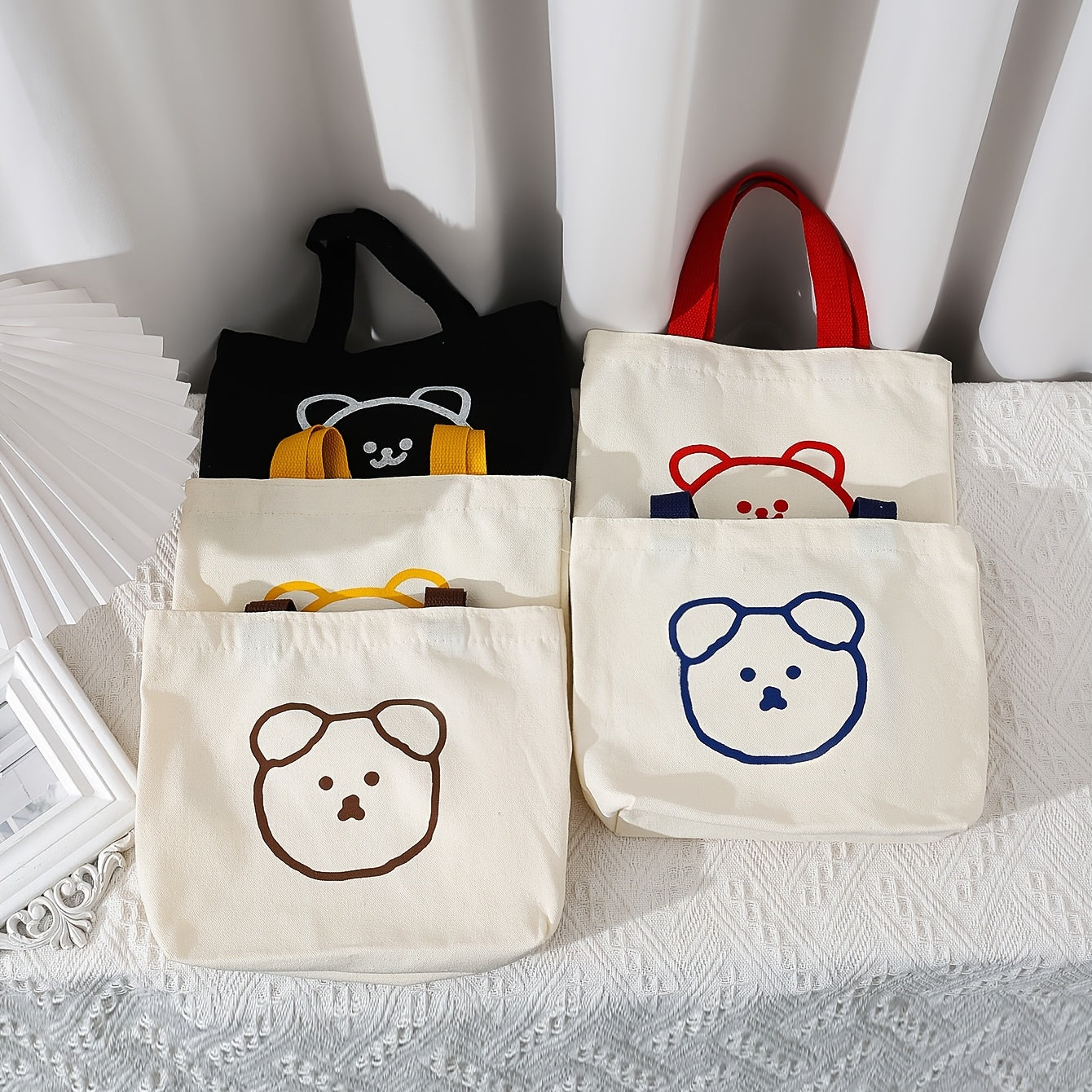 Cartoon Bear Handbag Lunch Box Bag Handle Canvas Bag