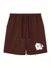 Men's Dog Doodle Print Workout Shorts Active Stretch Drawstring Sports Shorts