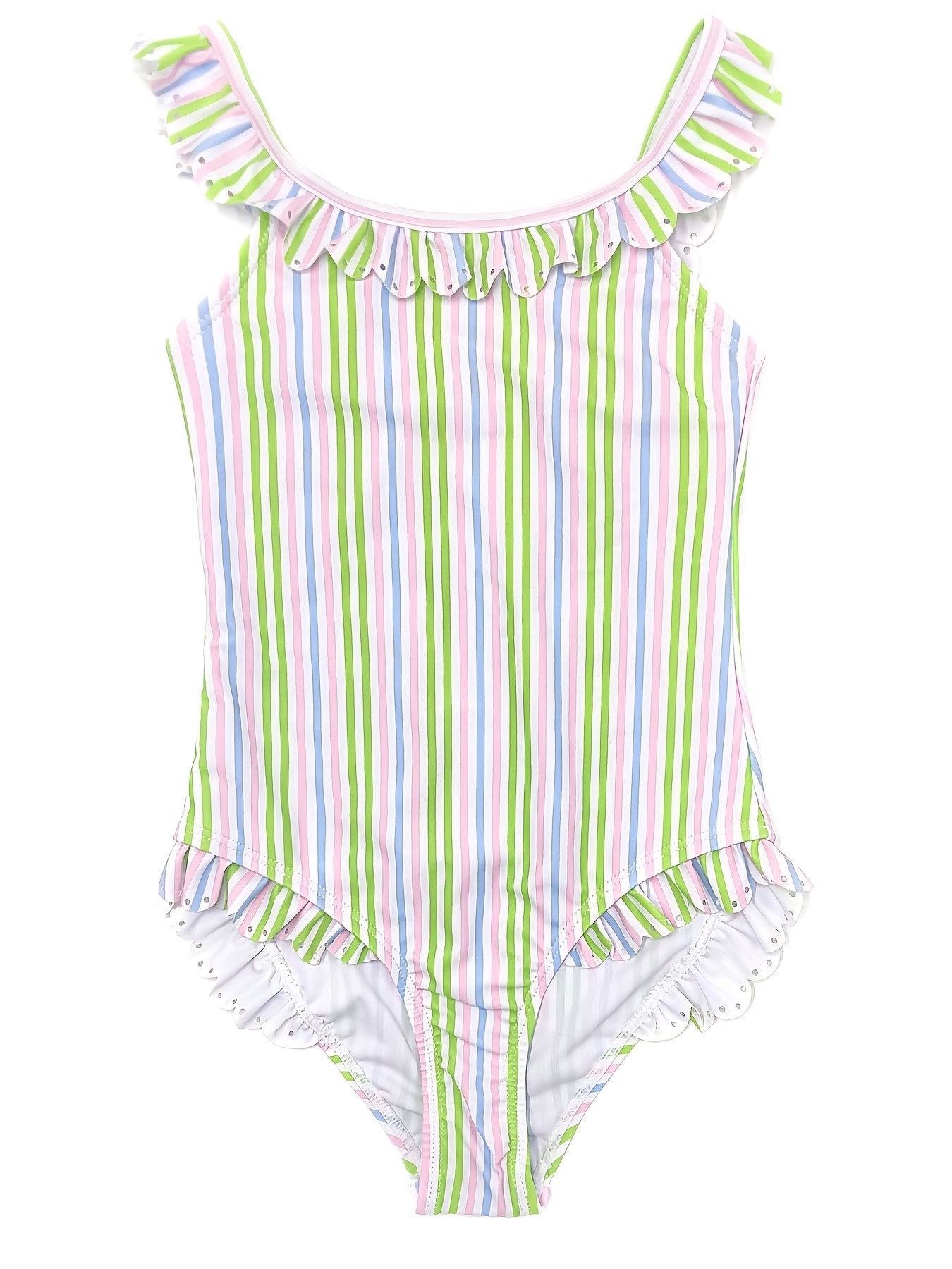 Toddler Rainbow Striped Ruffle One Piece Swimsuit
