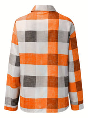  Colorblock Button Up Shirt Long Sleeve