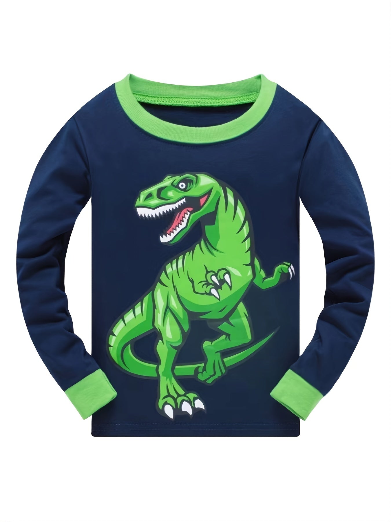 Boys Dino Print Pajama Set Long Sleeve Top & Pants