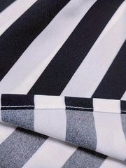  Stripe Print Tie Shoulder Smock Dress