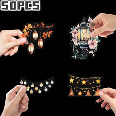 50pcs Lantern Themed Stickers Floral Heart Patterns Decal