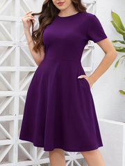  Solid A-line Dress With Pockets