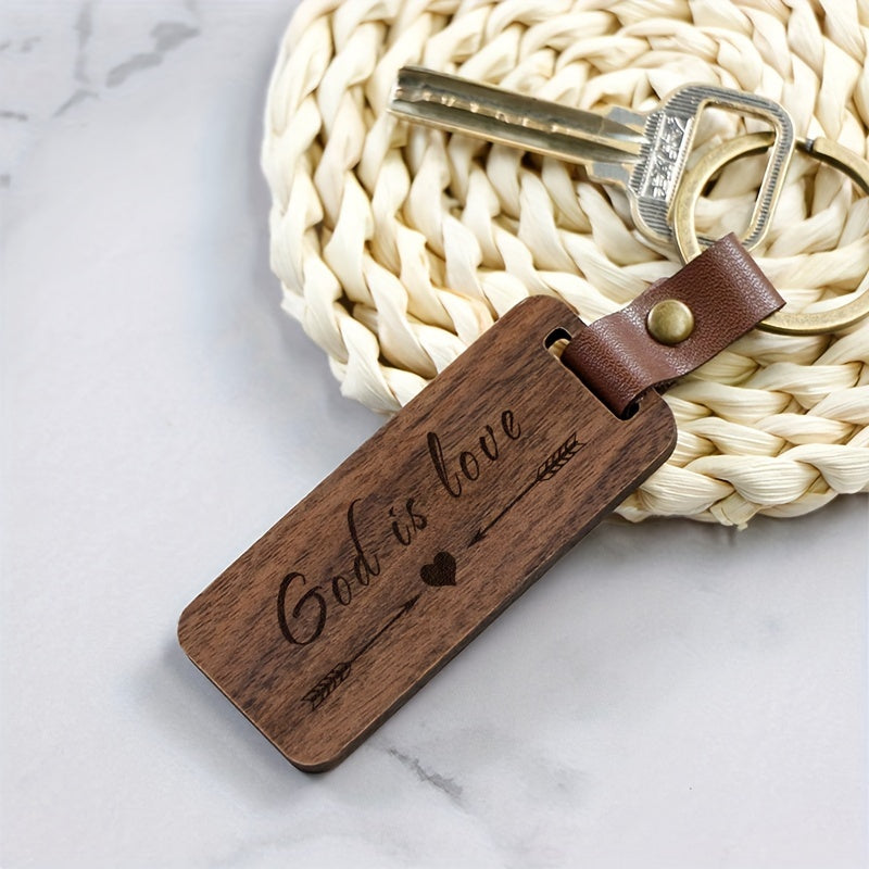 Walnut Wooden Keychain with Leather Buckle Keyring