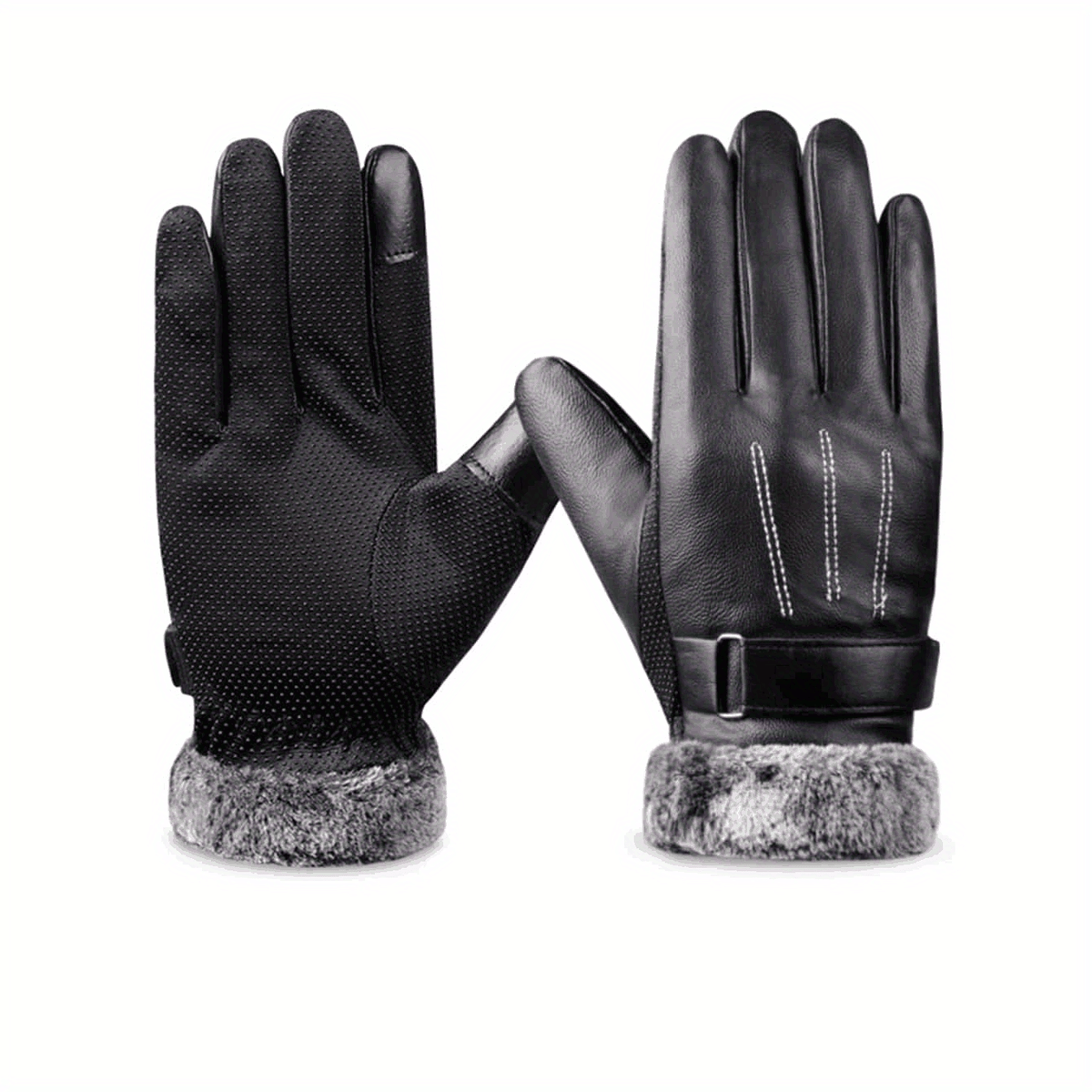 Thicken Warm Gloves Short PU Leather Waterproof Gloves