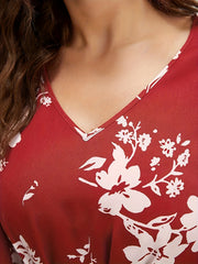  Floral Print Butterfly Sleeve Peplum Blouse