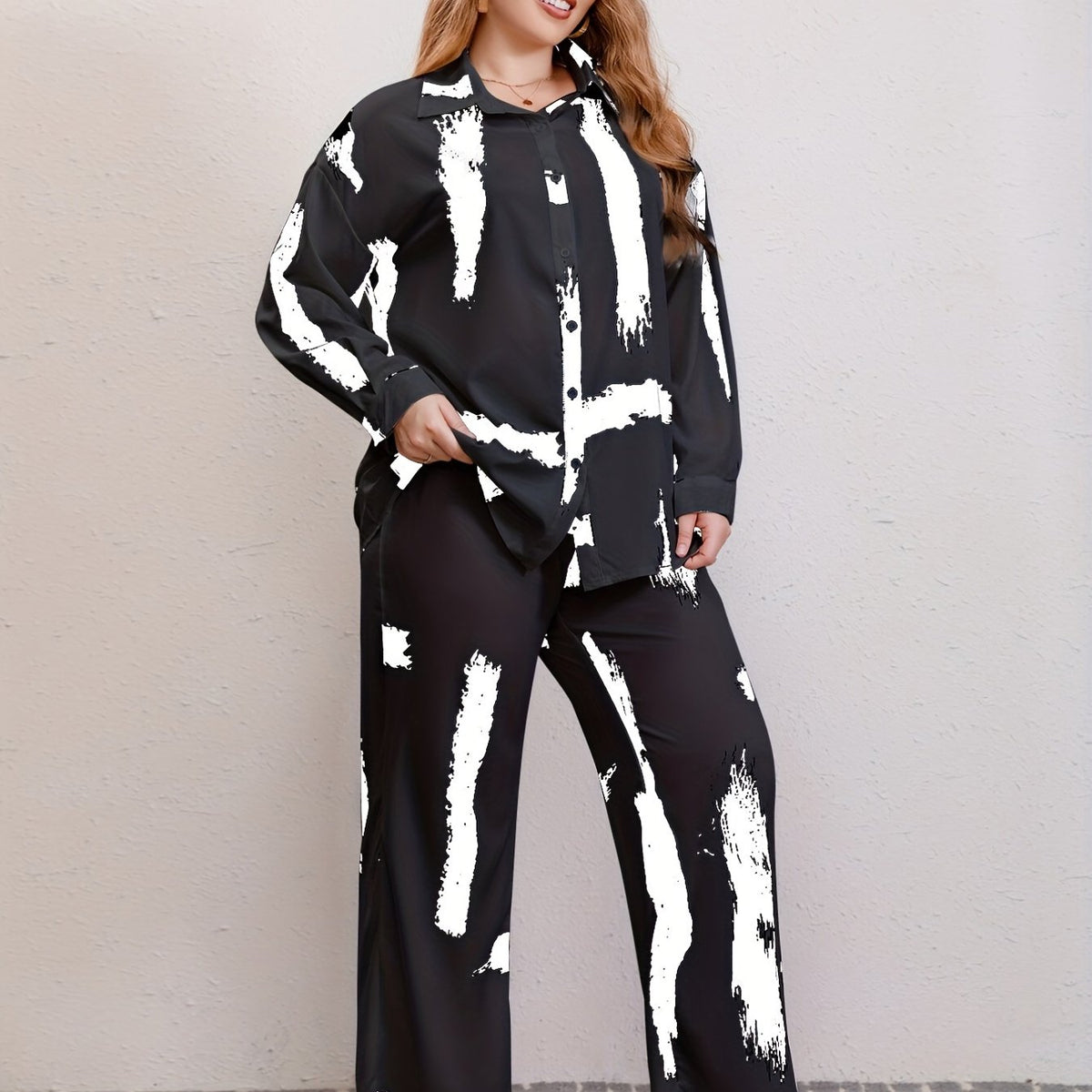  Graphic Print Long Sleeve Shirt & Pants Set