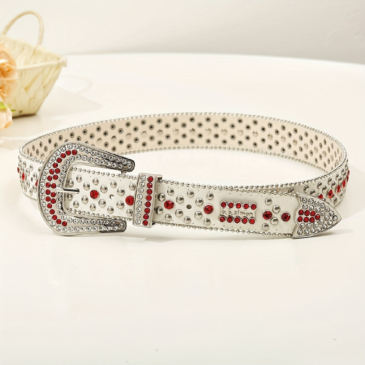 Hip Hop Rivet Rhinestone Belts Rapper Block PU Belt Punk Red