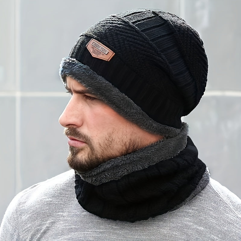 2pcs Winter Knitted Hat & Neck Gaiter Set Coldproof Pullover Couple