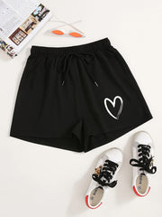 Heart Print Drawstring Shorts Y2K Sports High Waist Women's Clothing