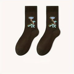 5 Pairs Graffiti Print Socks Comfy Mid Tube Stockings Women's Hosiery