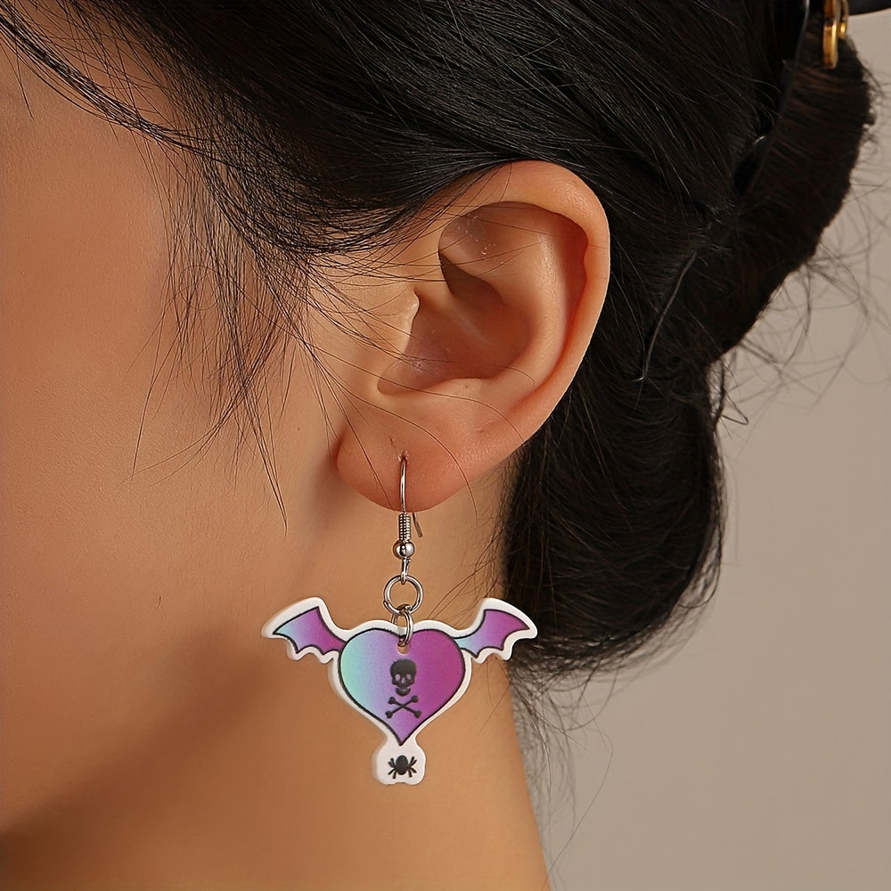 Heart Skull Bat Halloween Dangle Earrings Goth Style Ghost Ornaments