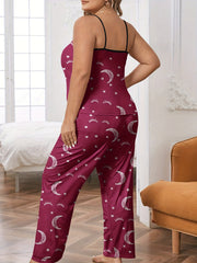  Eyelash & Moon Print Satin Pajama Set