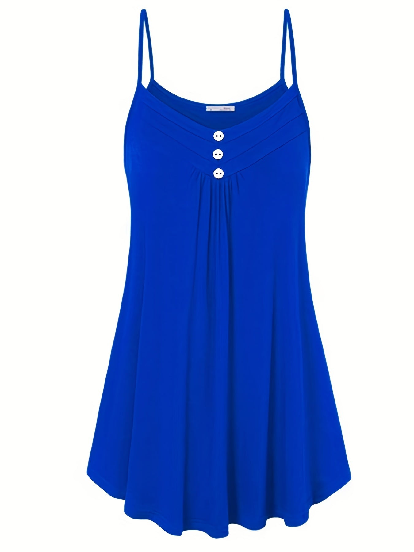  Solid Button Decor Ruched V Neck Midi Summer Dress