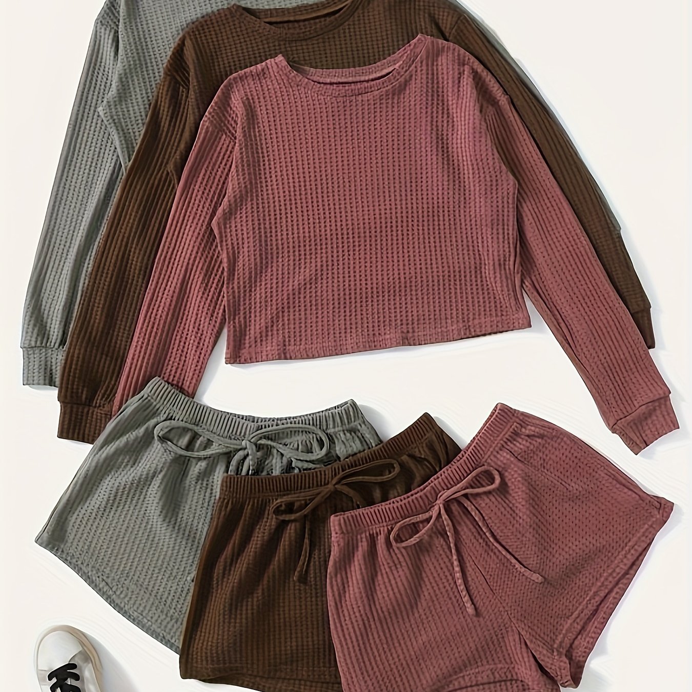  Solid Long Sleeve Lounge Set