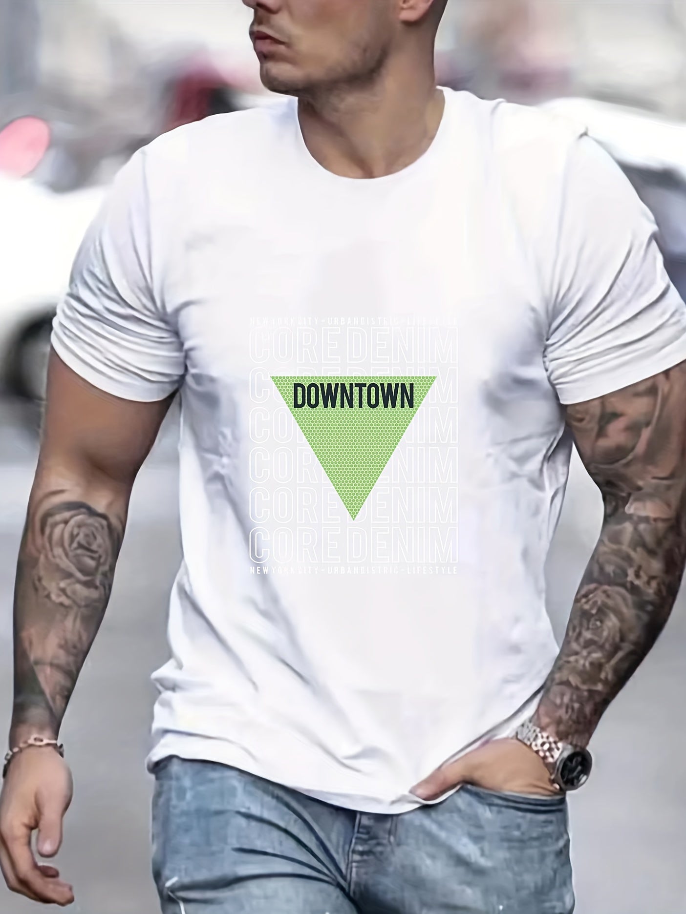 Retro Letter Print Men's Graphic Crew Neck Active T Shirt