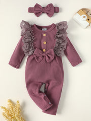 Casual Ruffle Long Sleeve Romper Set for Baby Girls