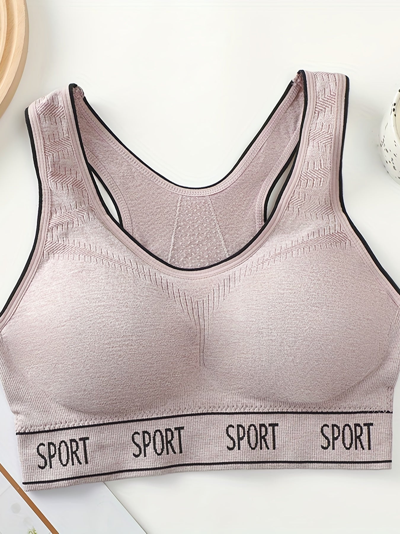  Casual Sports Bra Women's Plus Letter Tape Solid Round Neck