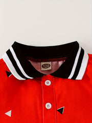 Boys Triangle Print Lapel Shirt Toddler Short Sleeve Summer Clothes