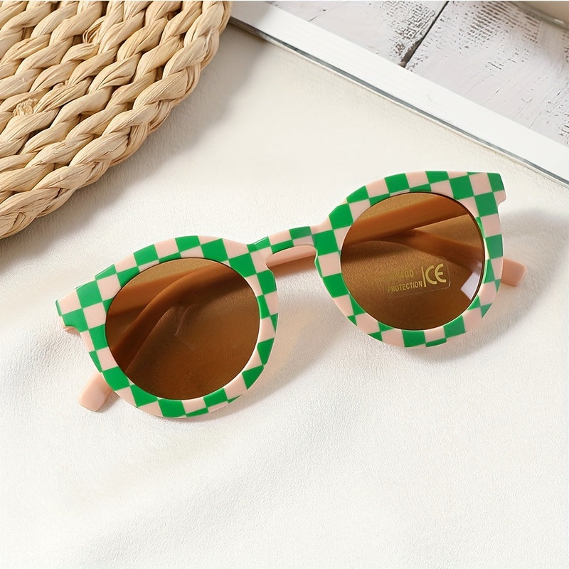 Striped Plaid Pattern Round Sunglasses UV Protection