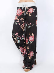 Floral Print High Rise Drawstring Long Pants Plus Size