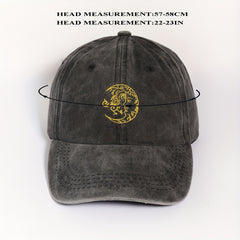 Vintage Moon Embroidery Baseball Cap Unisex Washed Gray Dad Hat