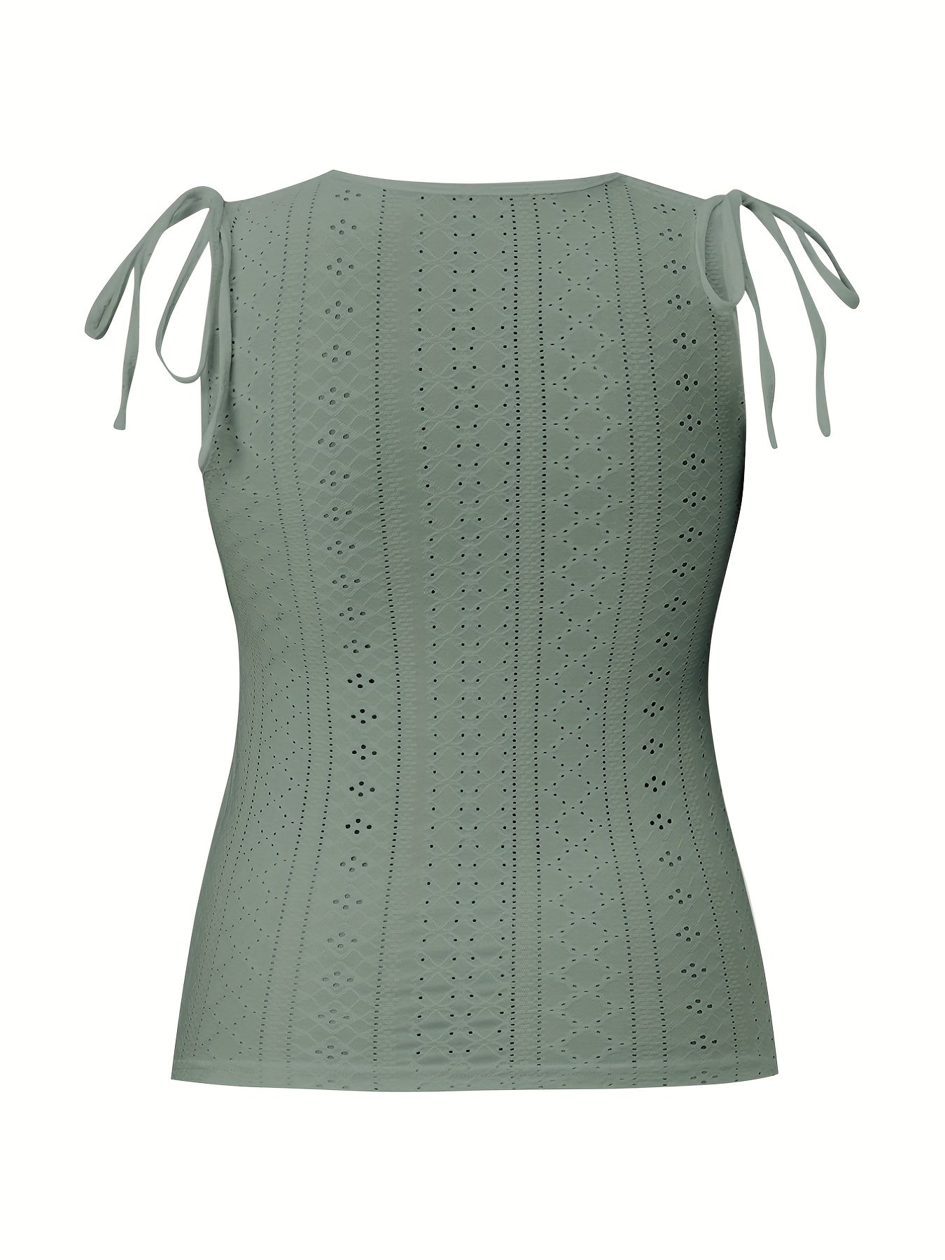  Casual Tank Top Women's Eyelet Embroidered Button Decor