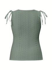  Casual Tank Top Women's Eyelet Embroidered Button Decor