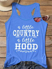  Art Letter Print Tank Top Round Neck Stretch Vest