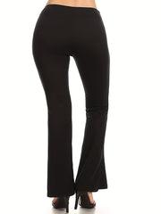 High Rise Flared Leg Trousers Plus Elastic Stretch Pants
