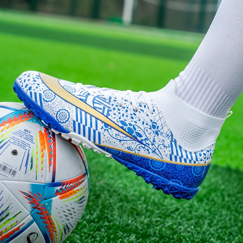 Boys' High Top Turf Football Boots Anti-skid Lace Up TF Soccer Cleats