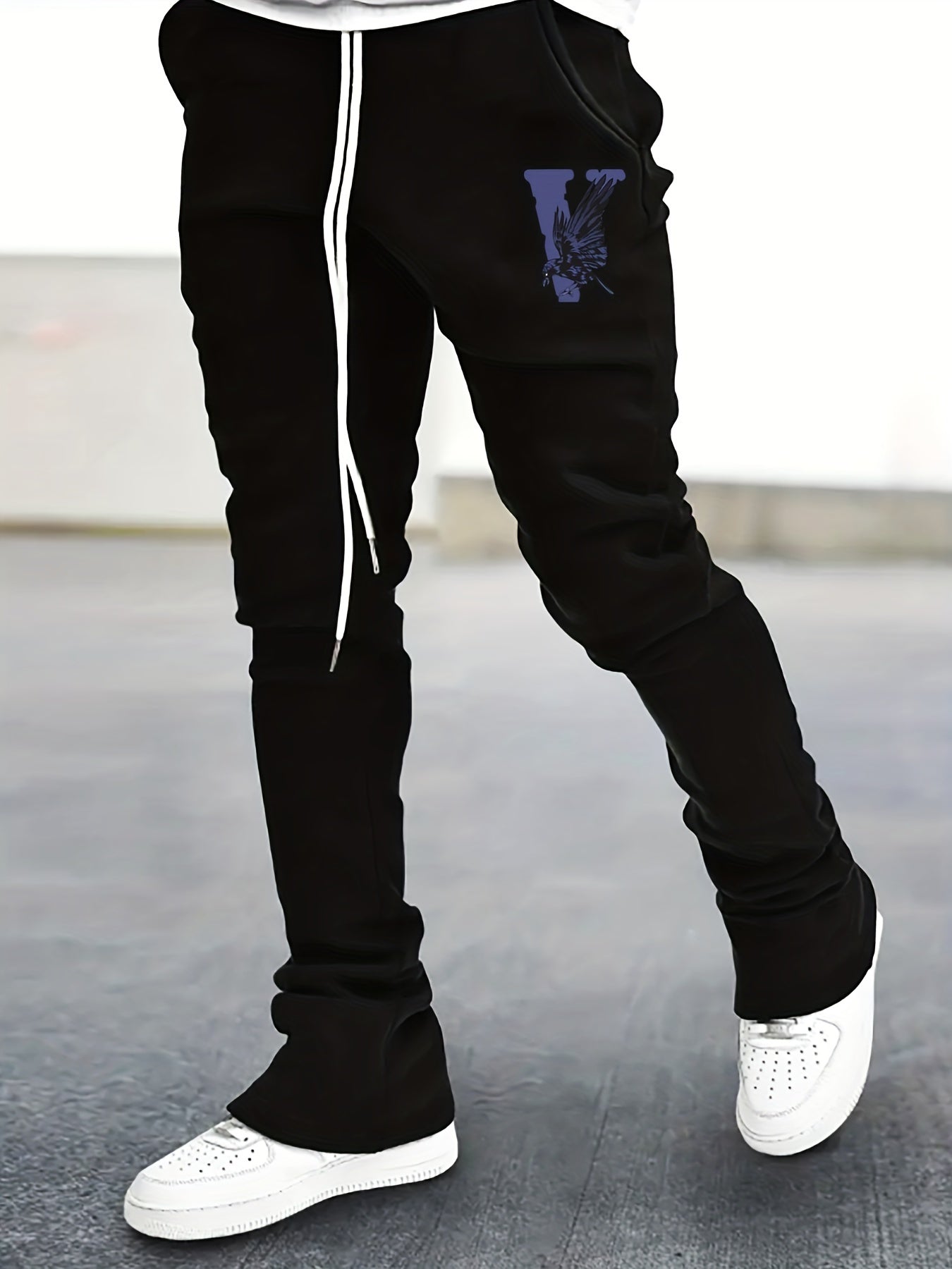 Eagle Pattern Stretch Hip Hop Joggers Men's Casual Flared Trousers