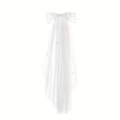 Women's Sheer Long Wedding Veil with Bow & Comb Full Train Bridal Veil
