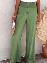  Wide Leg Button Decor Pants