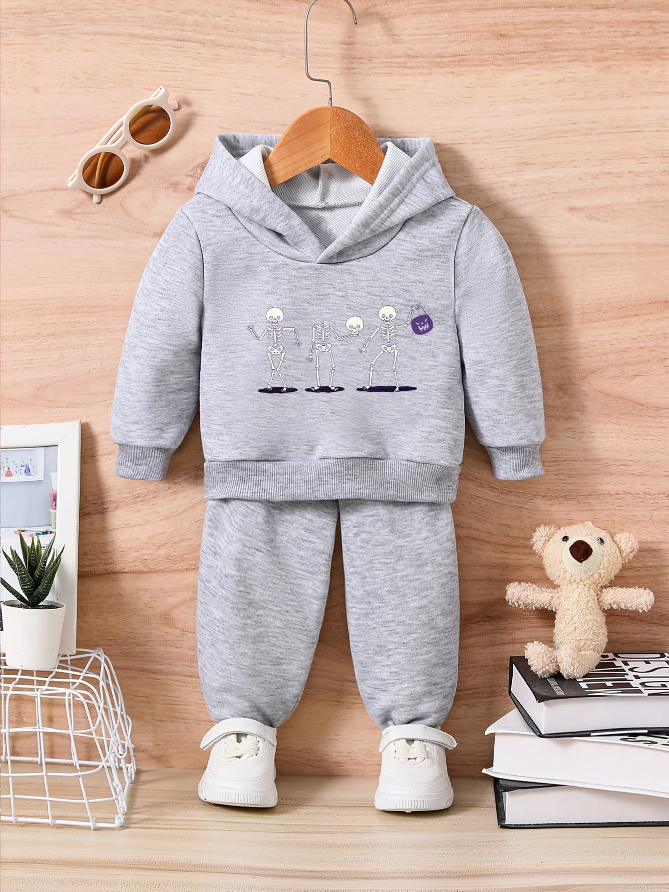 Kids Cartoon Ghost Skull Funny Halloween Outfit Sweatshirt Trousers Set