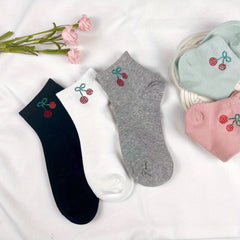 Cherry Rhinestone Crew Socks 5 Pairs Women's Stockings