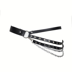 Punk Layered Chain Fringe Belt Hip Hop Rivet PU Leather Waistband