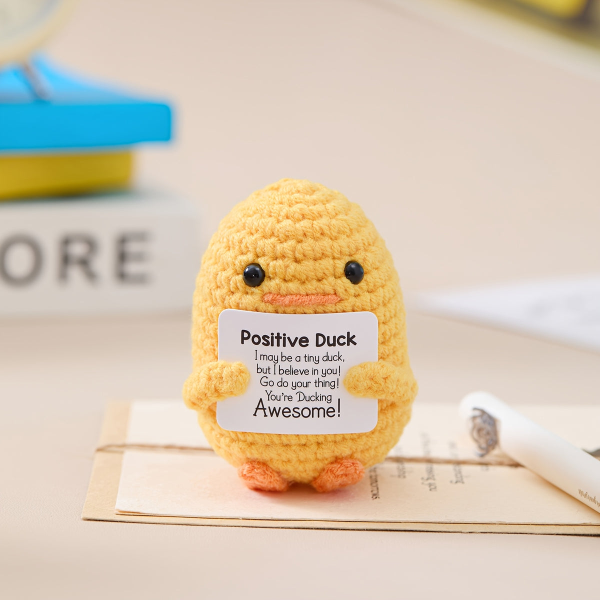 Crochet Duck Figurine Soft Fabric Yellow for Home Decor