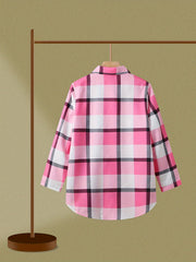 Plaid Print Long Sleeve Button Up Shirt Top