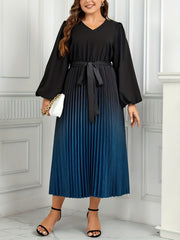  Women's Ombre Lantern Sleeve Maxi Dress