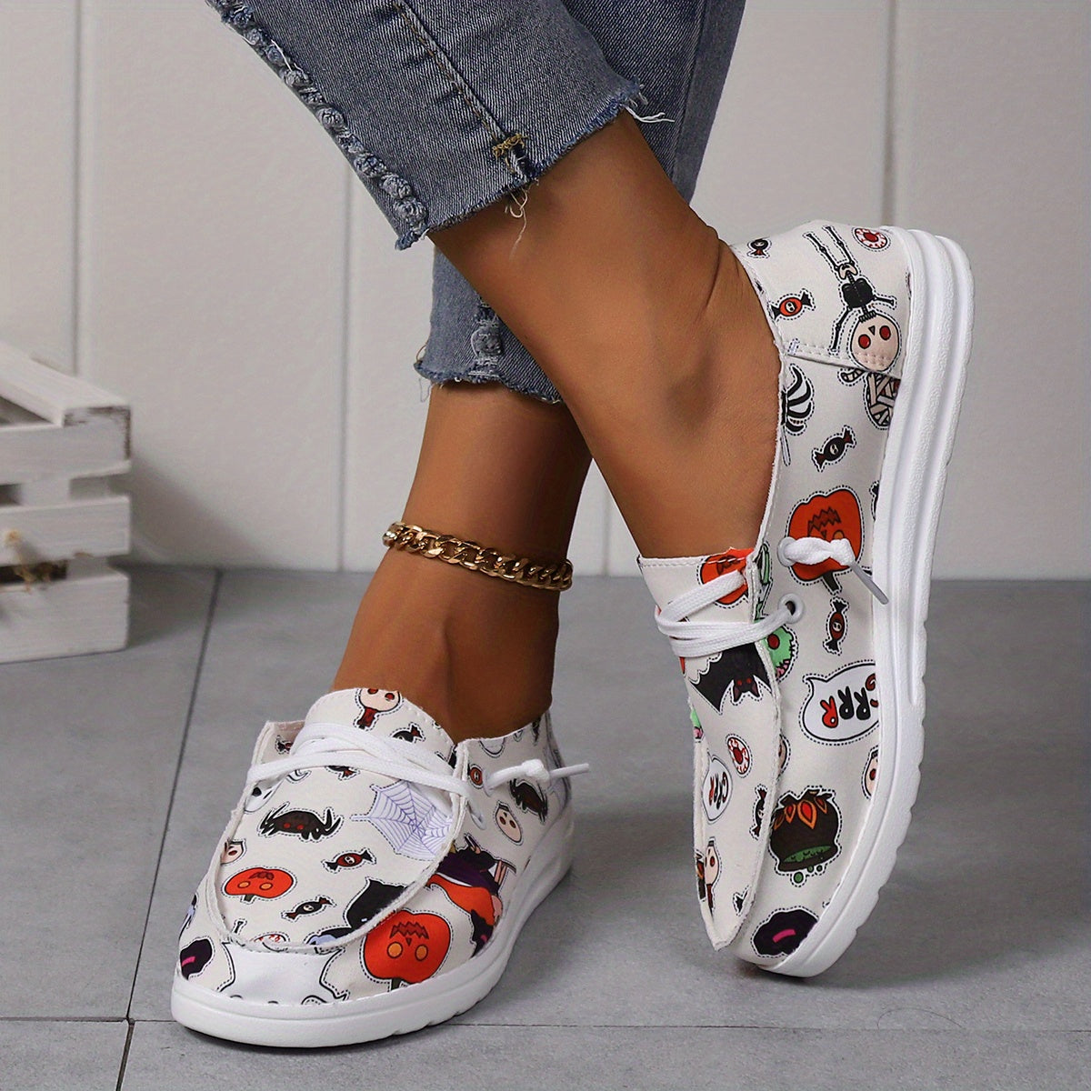 Halloween Pumpkin Skeleton Pattern Skate Shoes