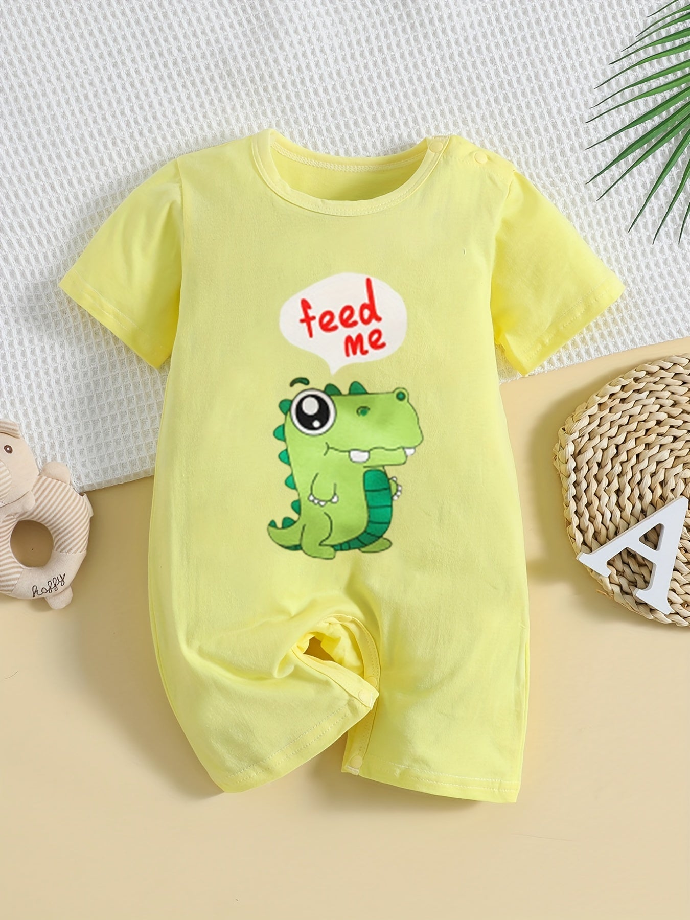Baby Boys Dino Print Romper Short Sleeve Jumpsuit