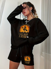  Halloween Women's Graphic Sweatshirt & Shorts Set
