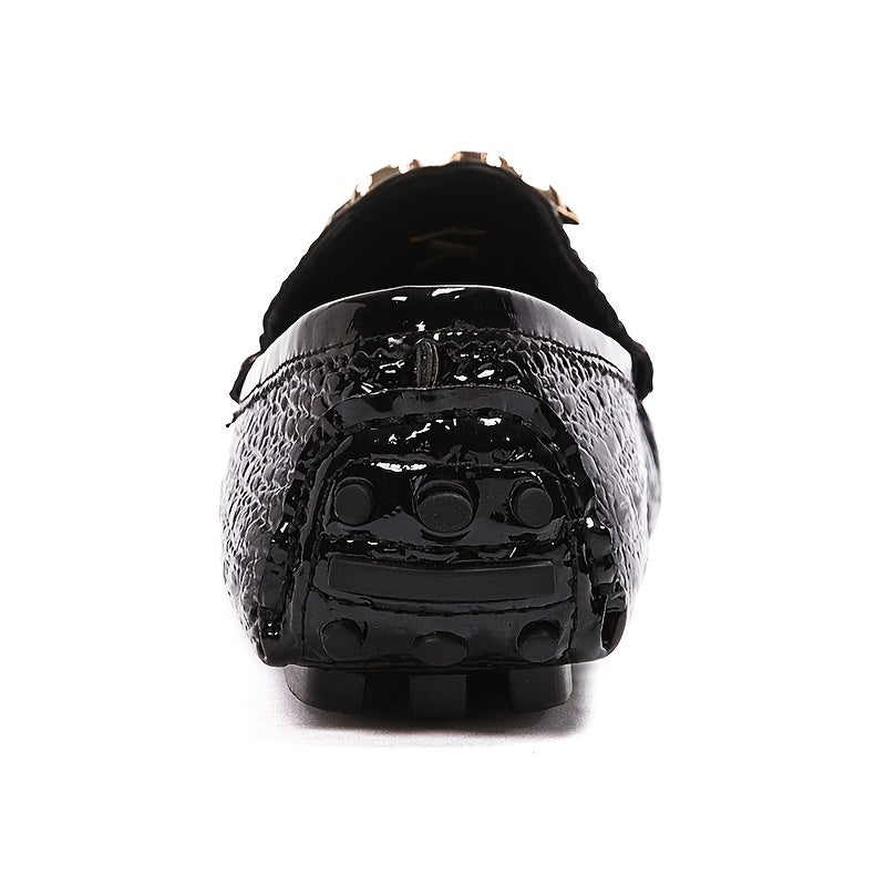 Women's Metal Decor Flat Loafers PU Leather Moccasin Shoes