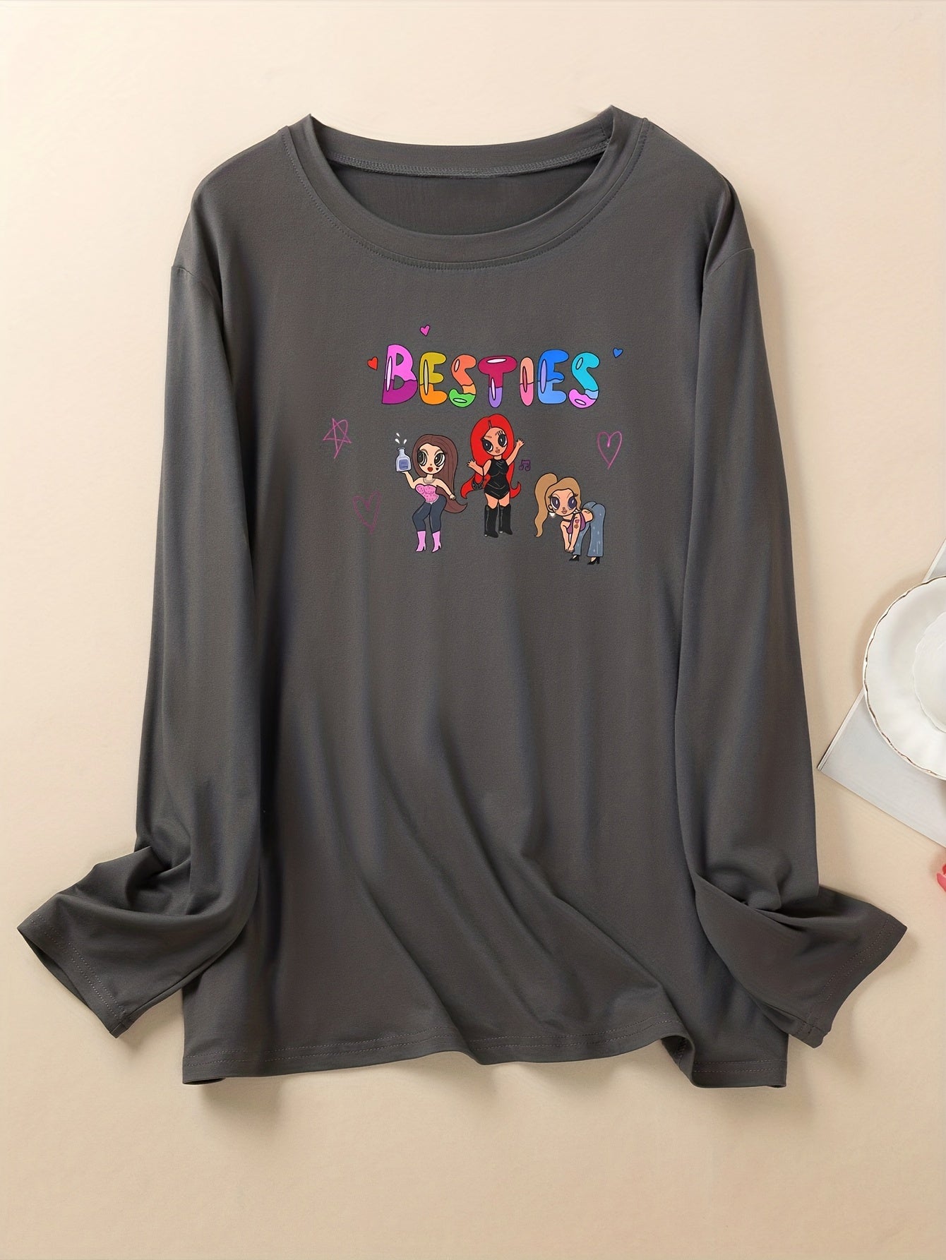  Women's Letter & Cartoon Print Long Sleeve Top