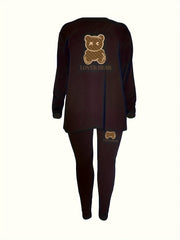 Women's Plus Bear & Letter Print Tunic Top & Leggings Set