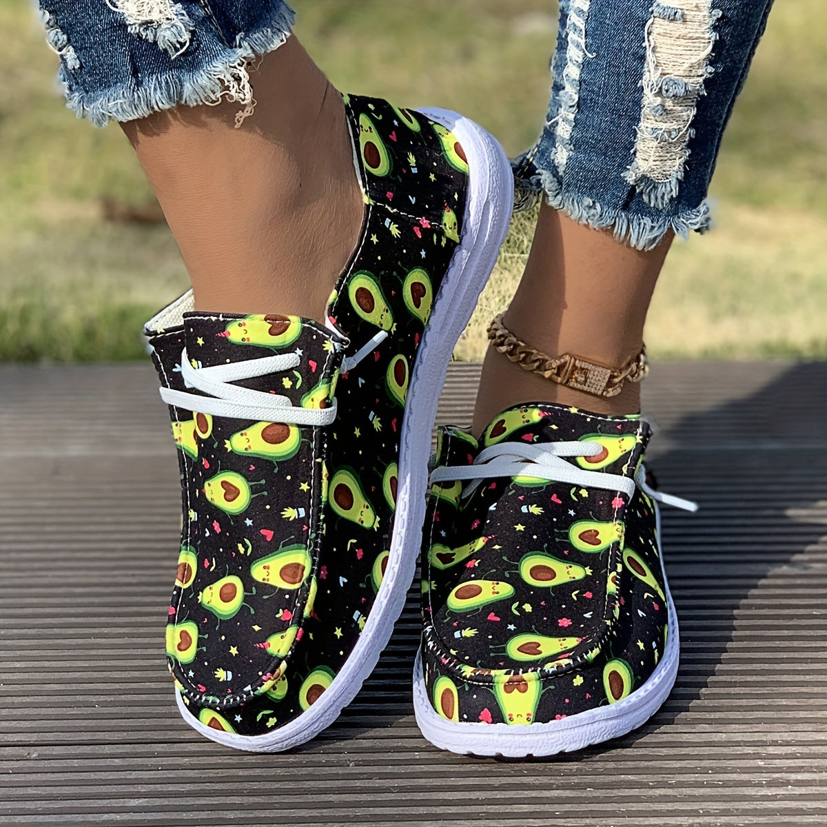 Avocado Cartoon Pattern Skate Shoes for Women