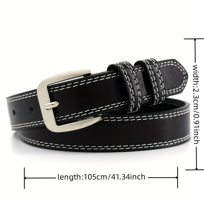 Square Pin Buckle Thin PU Leather Belt Vintage Solid Waistband